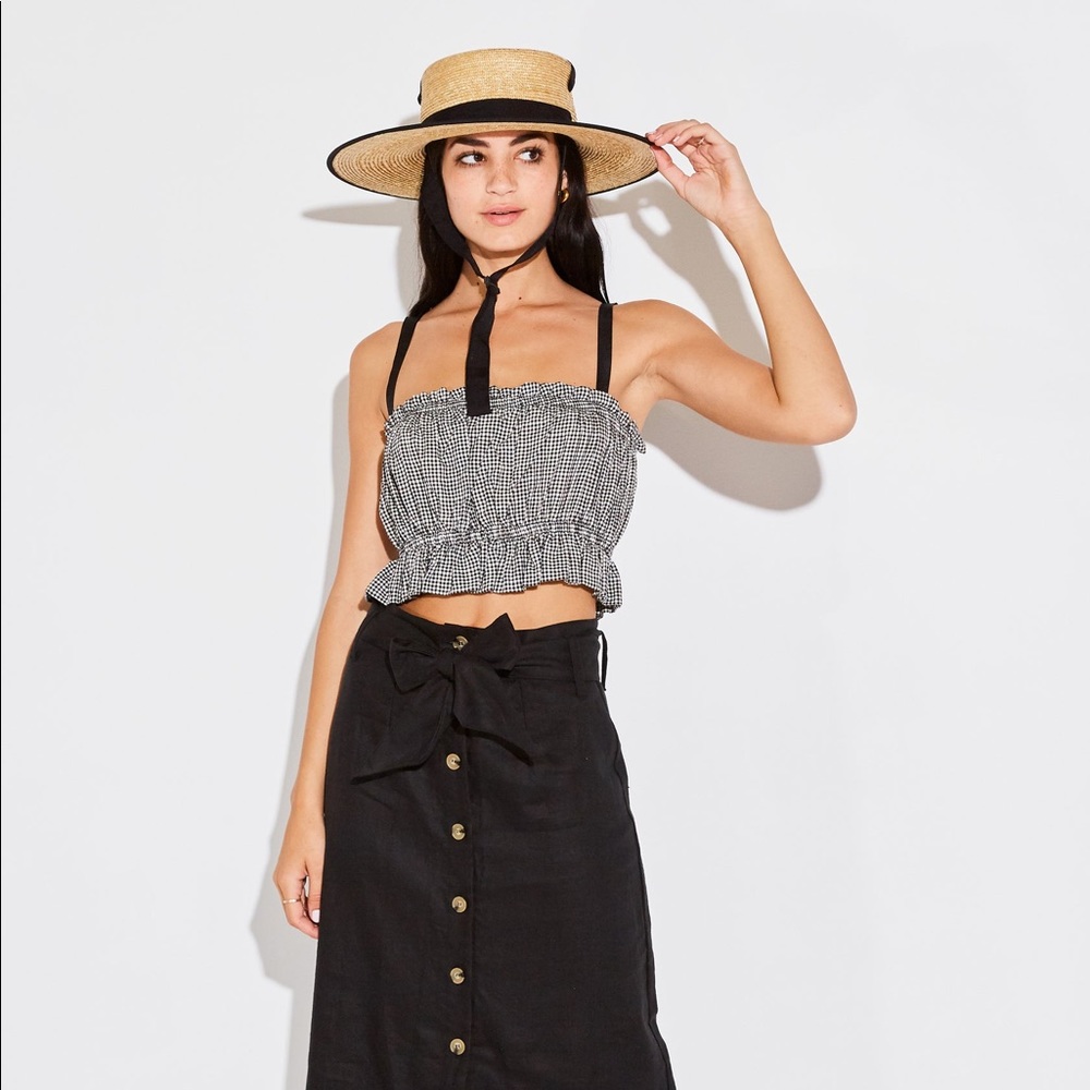 Cropped Peplum Tank in Black Gingham